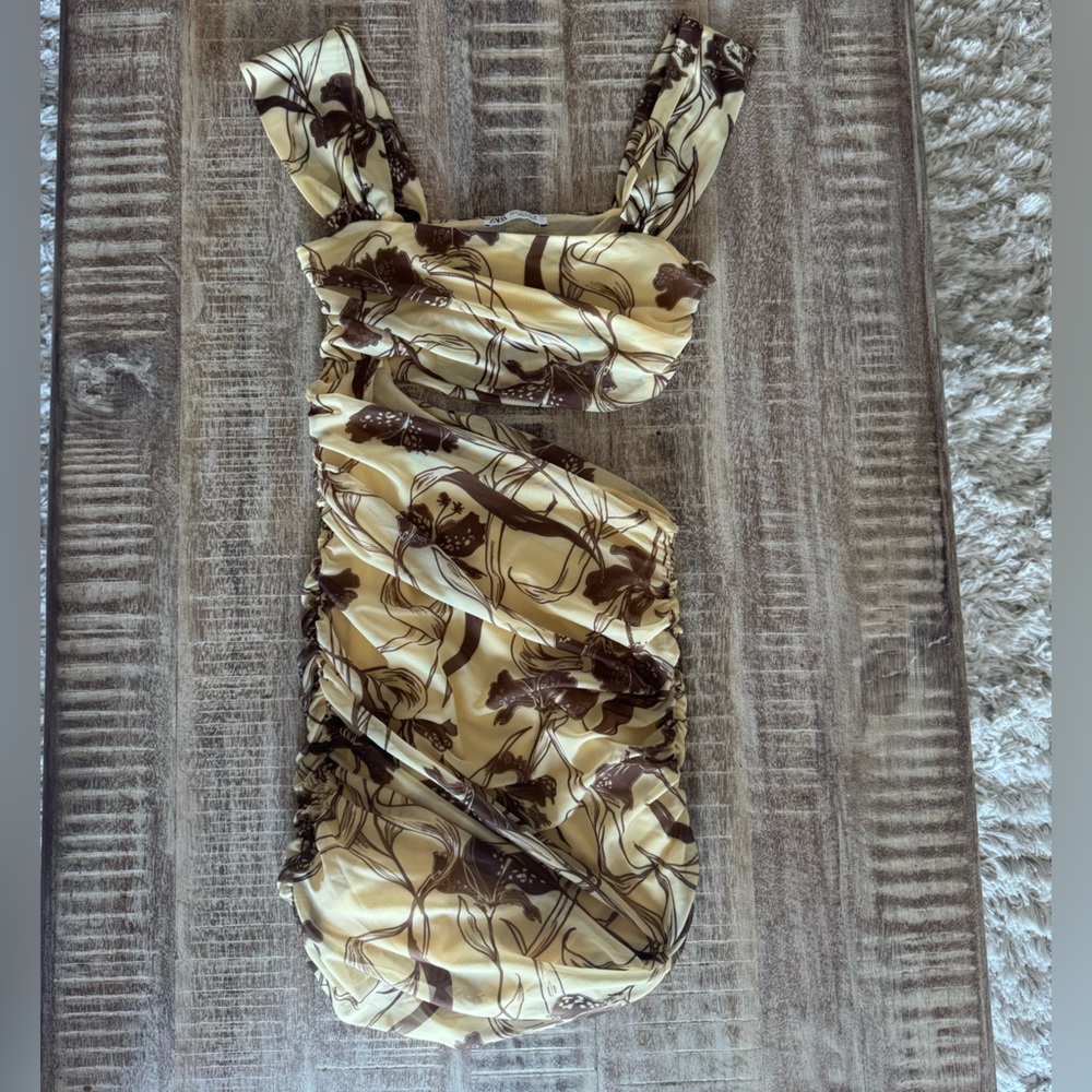 New! Zara S Mesh Floral Print Cut out mini Dress